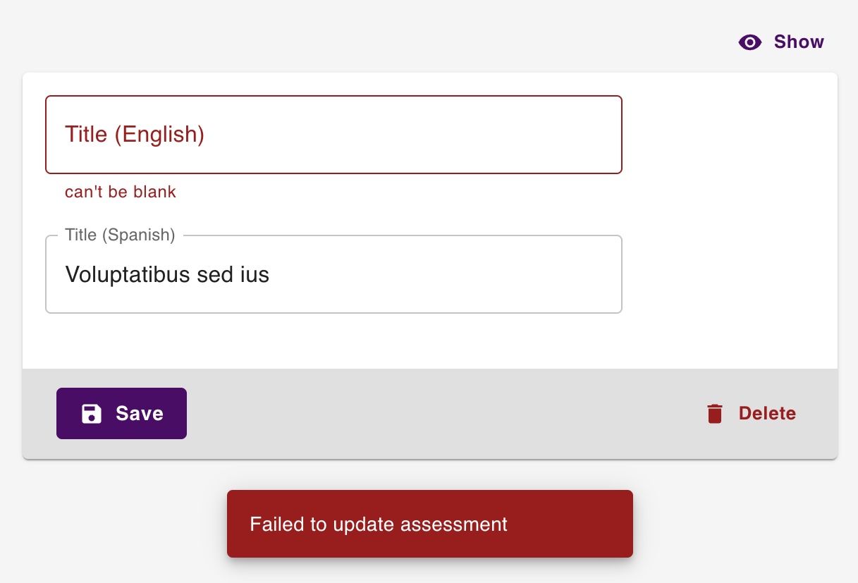 React Admin error display showing field and server errors